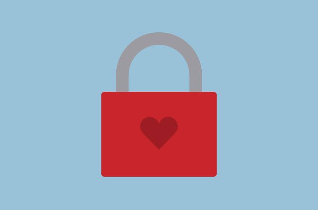 An illustration of a heart-shaped padlock.