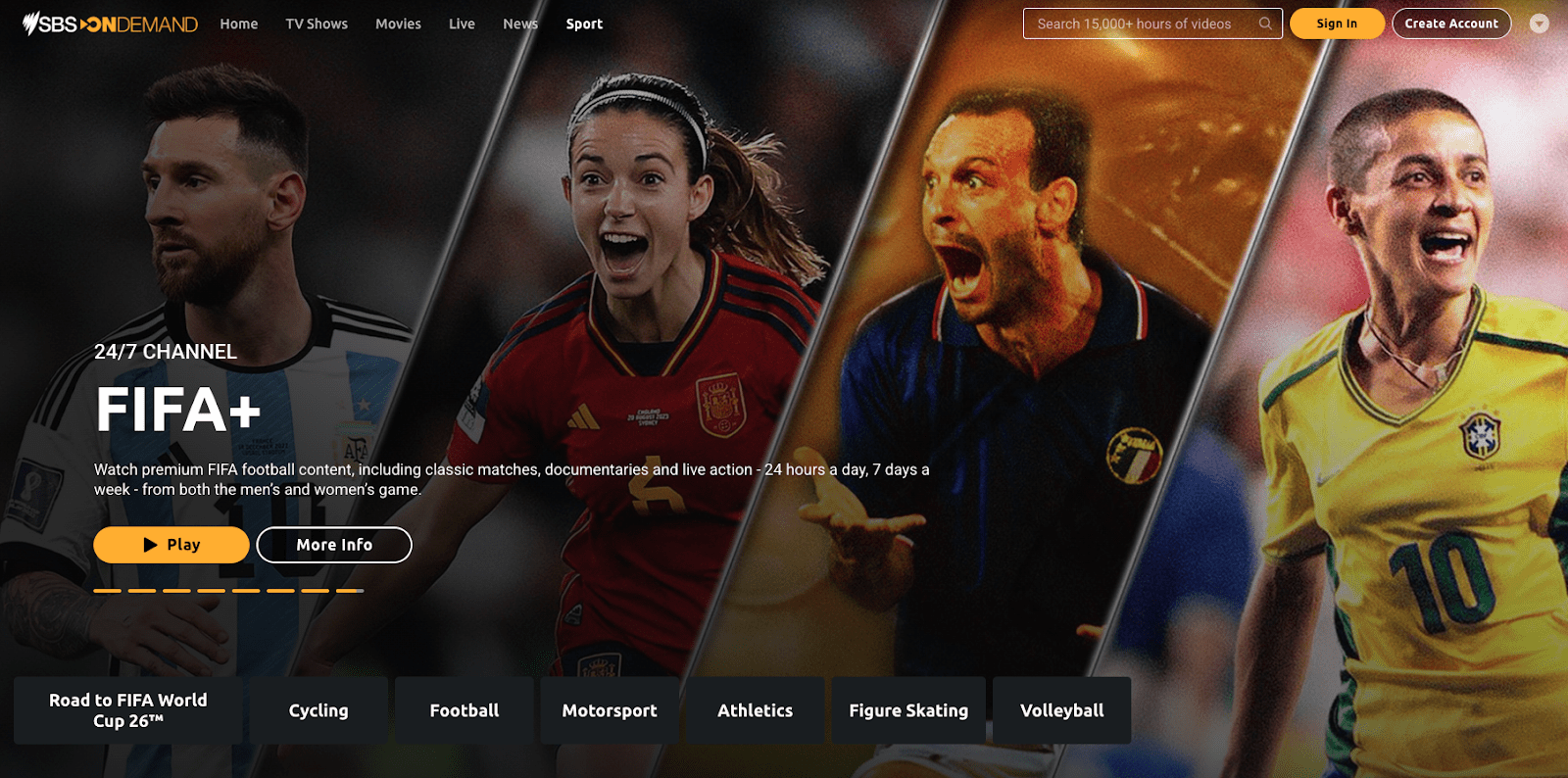 Screenshot of the FIFA+ channel on SBS on Demand