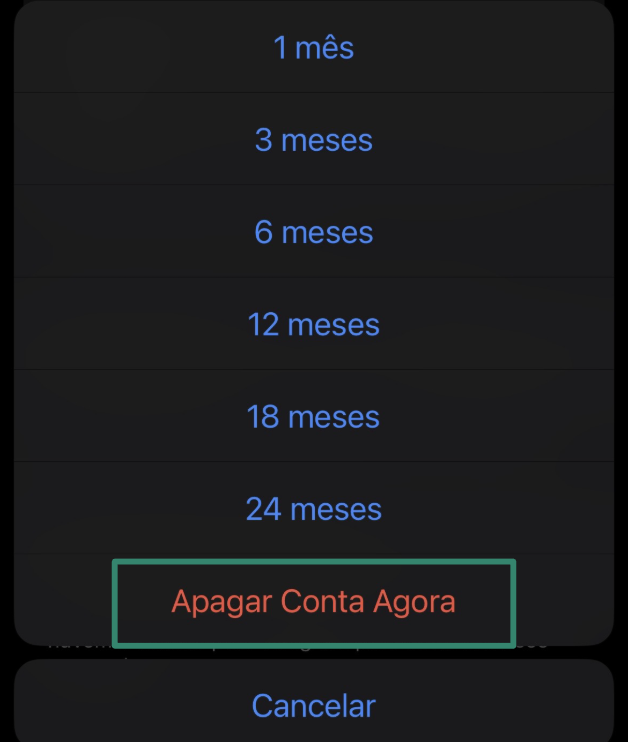 The Telegram "Delete Account Now" button on iPhone.