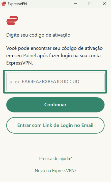 Logging into ExpressVPN on Windows using activation code.