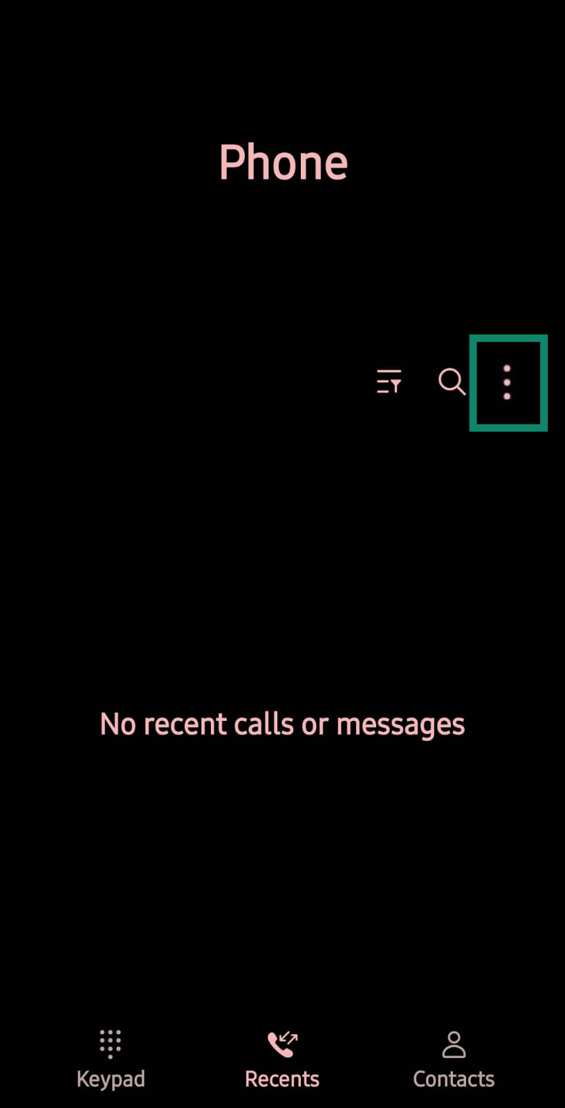 Android phone app with the three-dot “more options” menu highlighted.