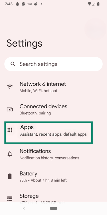The Apps settings on Android.