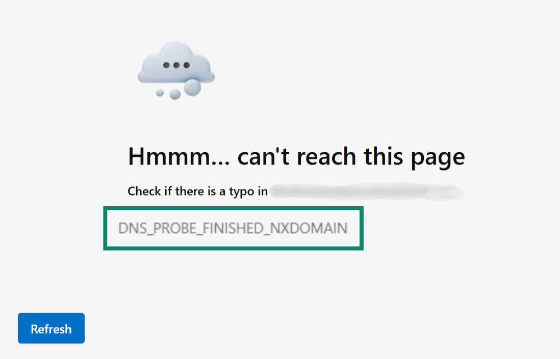 A screenshot showing a browser throwing an error that could be related to a misconfigured nameserver.