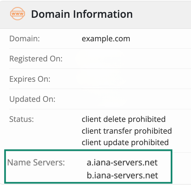 WHOIS domain information with nameservers highlighted.