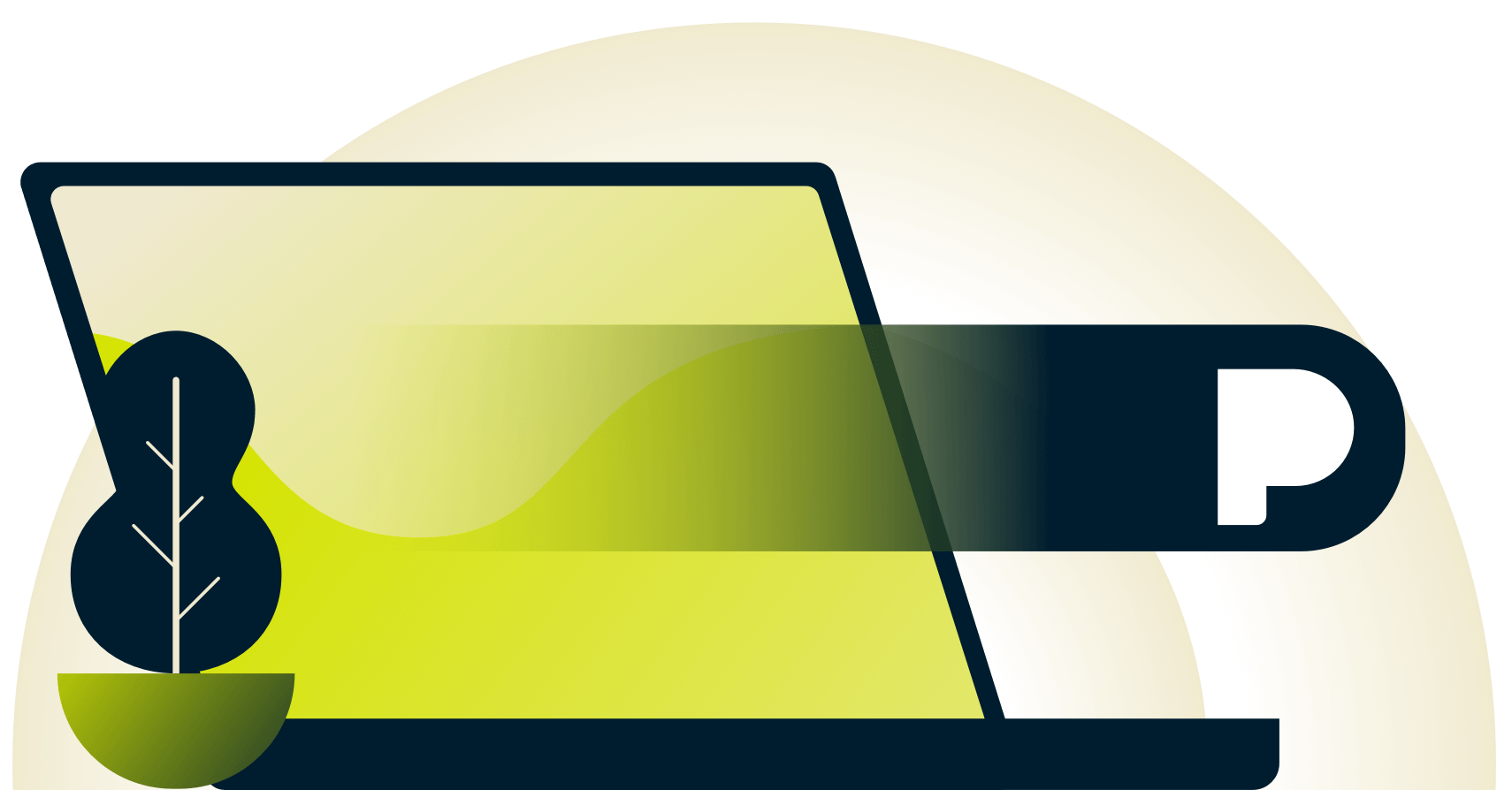 Icône gestuelle avec l'icône de Pandora passant devant un ordinateur portable