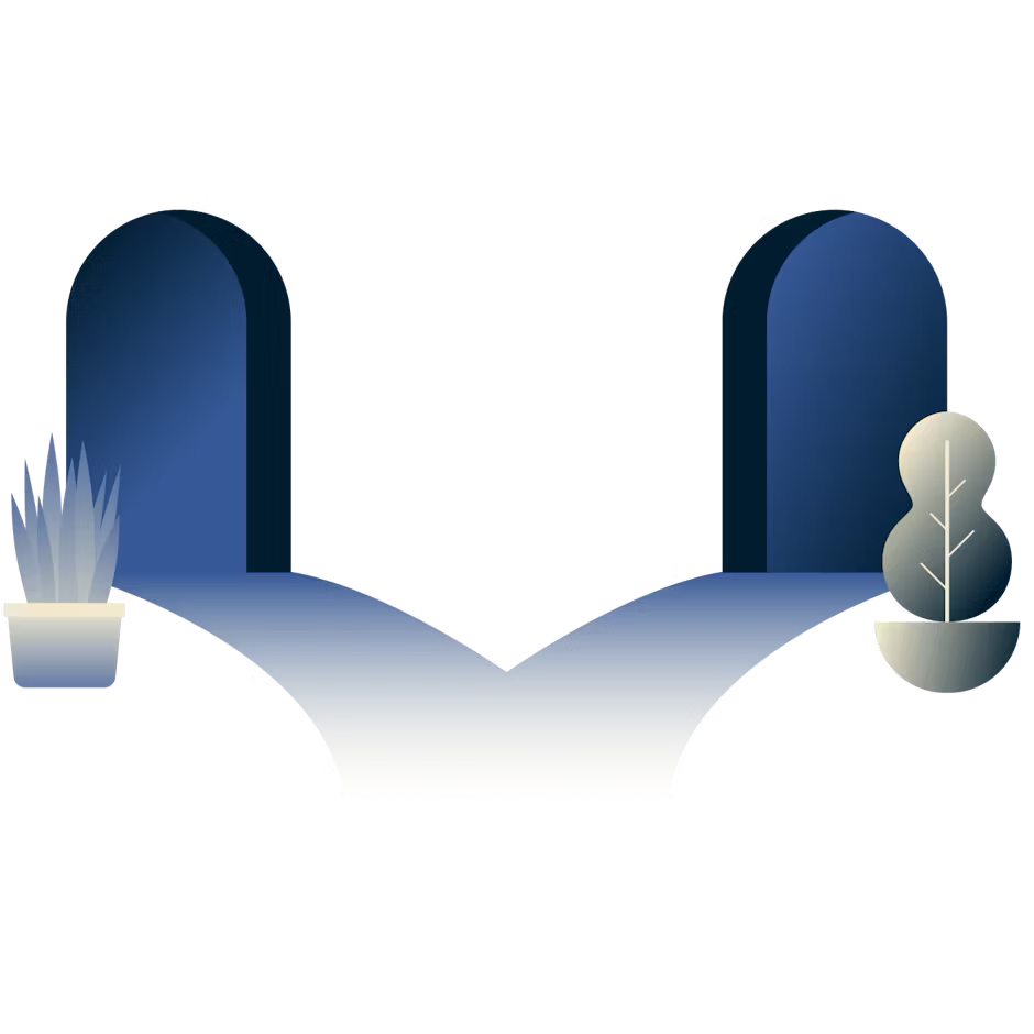 Un camino que se bifurca en dos puertas.