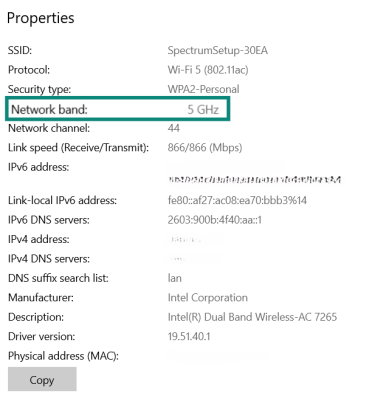 Wi-Fi properties on Windows showing protocol