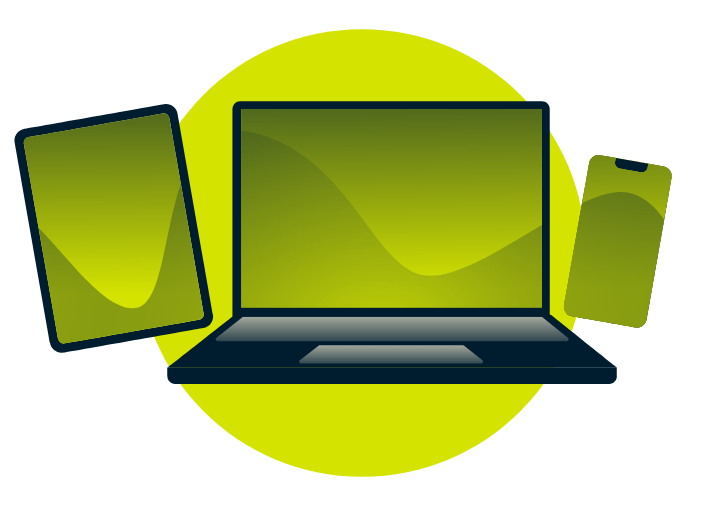 A laptop, tablet, and phone.